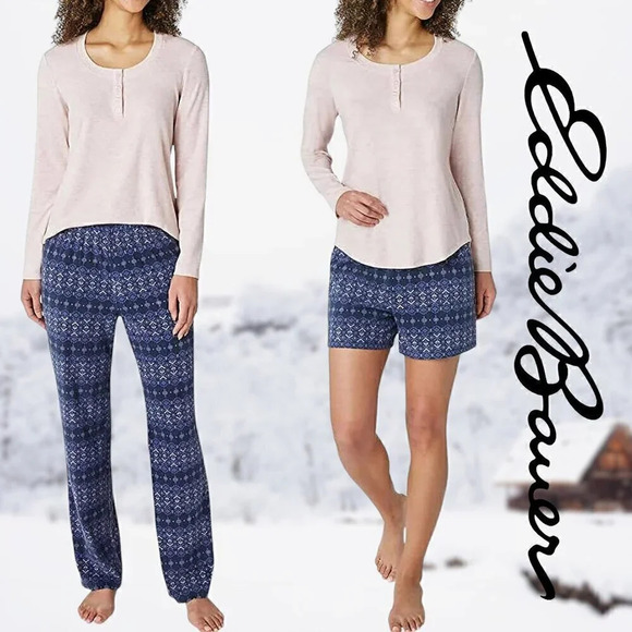 Eddie Bauer | 3 Piece Waffle Fleece Pajama Set | Pink and Blue | NWT - Picture 1 of 5